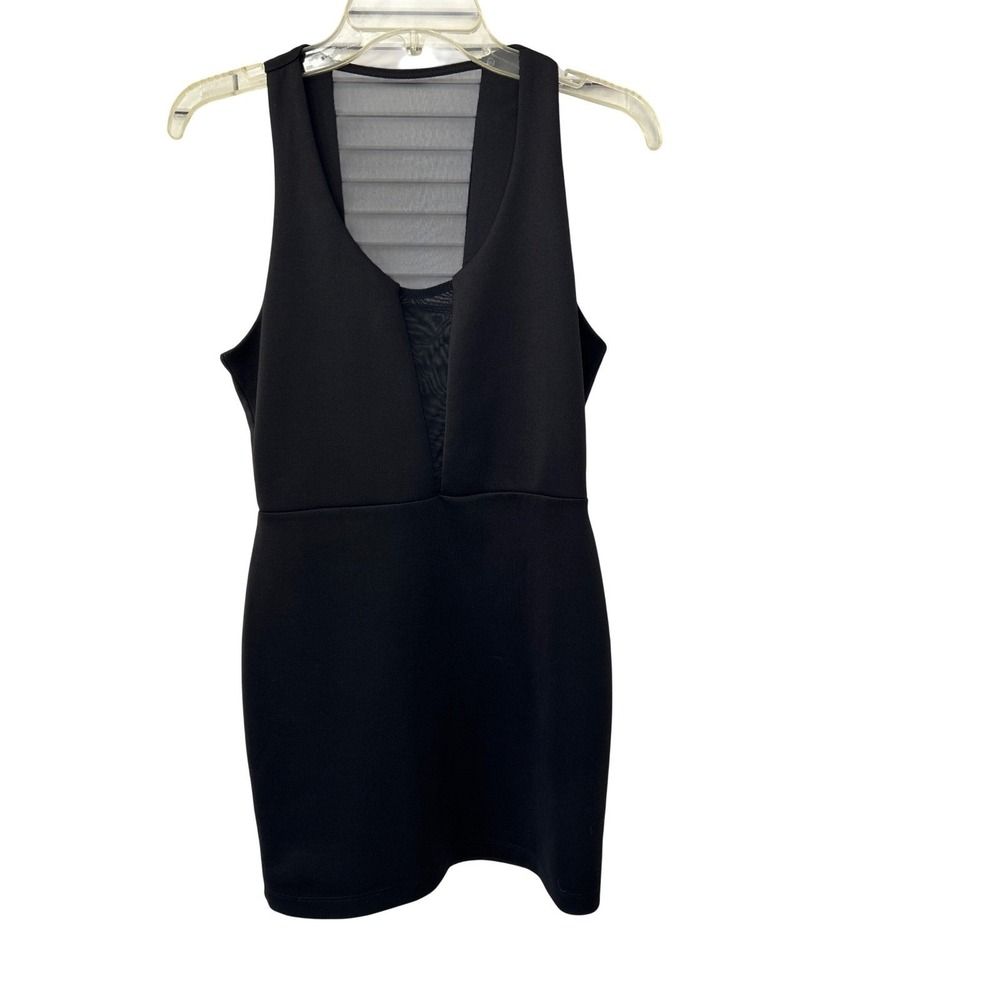 Windsor Black Mesh Inset Sleeveless Mini Dress V-Neck Size L